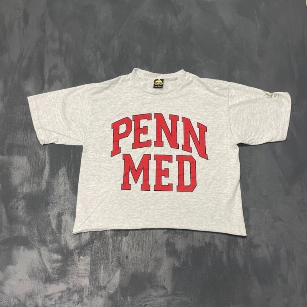 Vintage Cropped Penn Med T-Shirt Women Large Grey 1990s H.L. Miller Gold